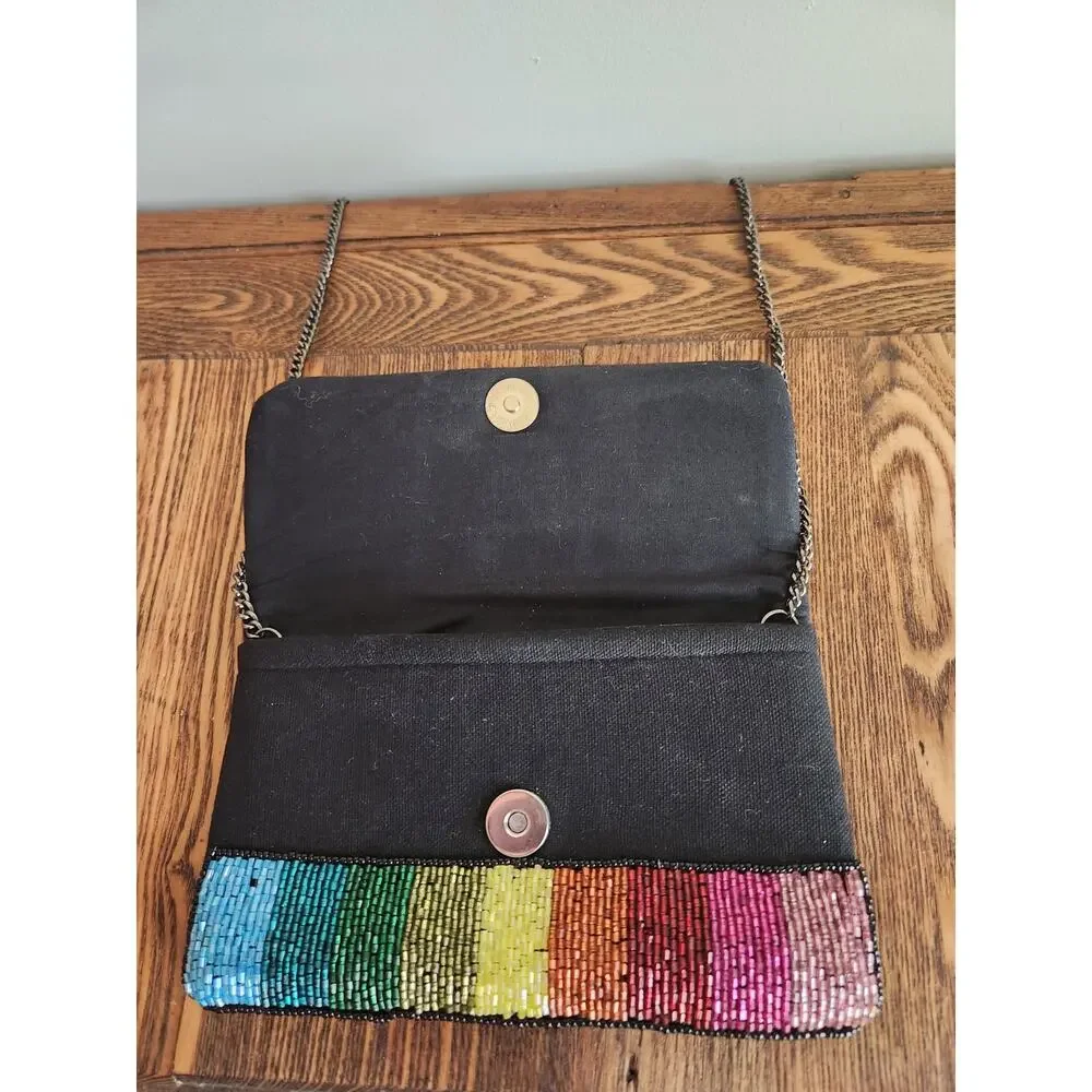 Rainbow Envelope Clutch Multi Striped  Beaded Handbag